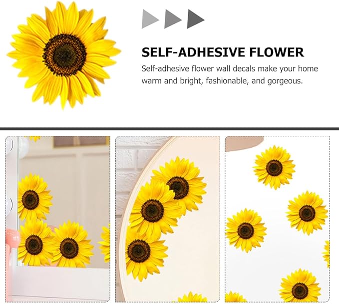 Floral Sunflower Wall Sticker Peel and Stick Flower Pattern Decal for Living Bedroom Nursery Easy to Apply and Remove Home Decoration Tear-Resistant Self-Adhesive Wallpaper