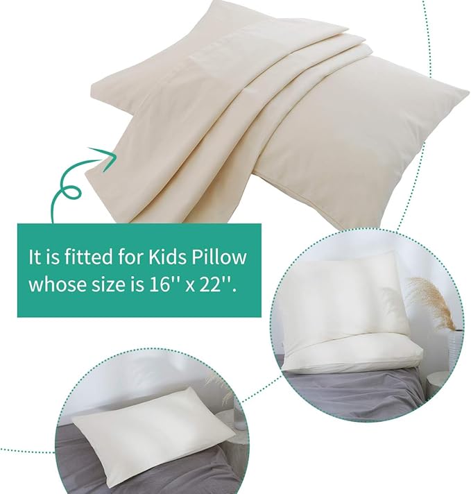 Lofe Organic Cotton Pillow Case - One Pack 16"x 22" Kids Pillow Cover - 300 TC Thread Count - Soft, Safe and Hypoallergenic - Off White