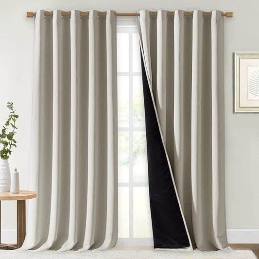 NICETOWN Natural 100% Blackout Curtains for Windows, Super Heavy-Duty Black Lined Total Darkness Drapes for Bedroom, Privacy Assured Window Treatment for Patio (Pack of 2, 70 inches W x 108 inches L)
