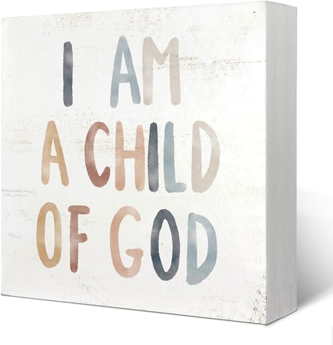 Boho Neutral Baby Girl Boy Nursery Decor - I am a Child of God Christian Wood Box Sign Desk Decor, Toddler Boy Girl Room Decor, Christian Desk Decor, Bible Verse Decor, 5x5