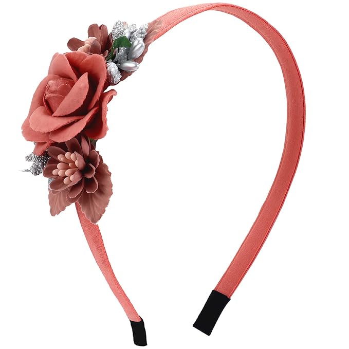 Flower Headbands for Girls Kids Toddlers Rose Floral Headpiece Non Slip Elegant Wedding Flower Crown Hairband Spring Summer Fashion Cloth Headdress Accessories for Birthday Party (Red)