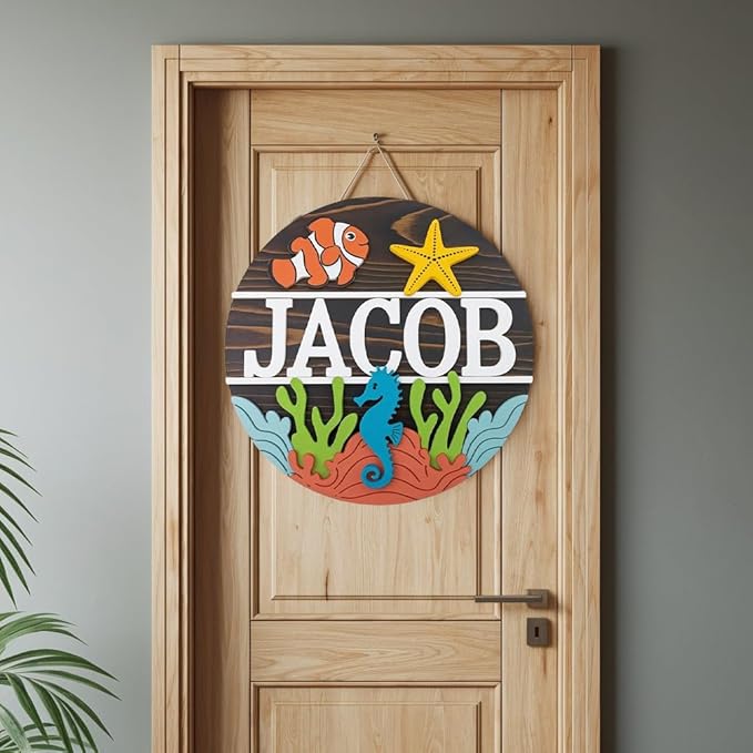 Personalized Name for Nursery Wall, Sea Animals Sign for Baby Door Decor, Newborn Gifts for Girl, Girls Nursery Wall Bedroom Decorations, Mother's Day Gifts for New Mom Dad Gift