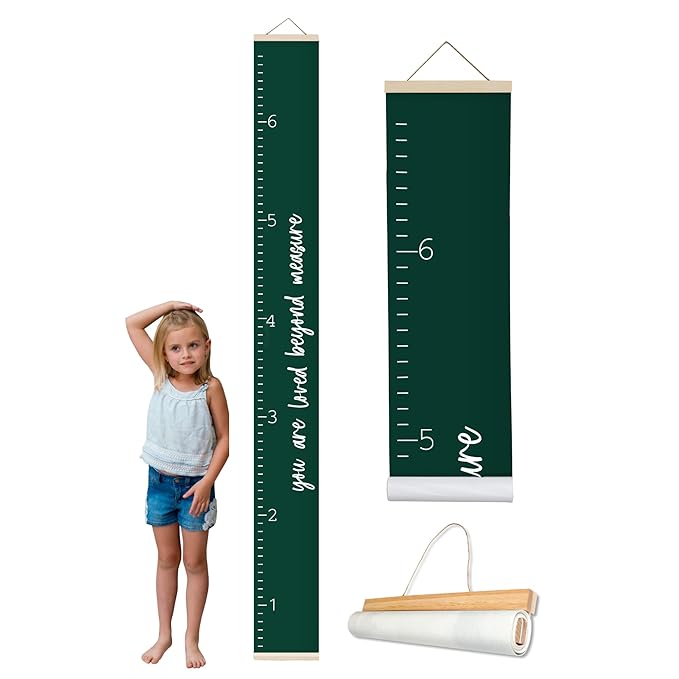 Morxy Canvas Growth Chart for Kids - Unisex Kids Room Wall Decor - Measuring Height Chart- Wall Tape with Height Chart for Kids (Loved Beyond Measure Dark Green)