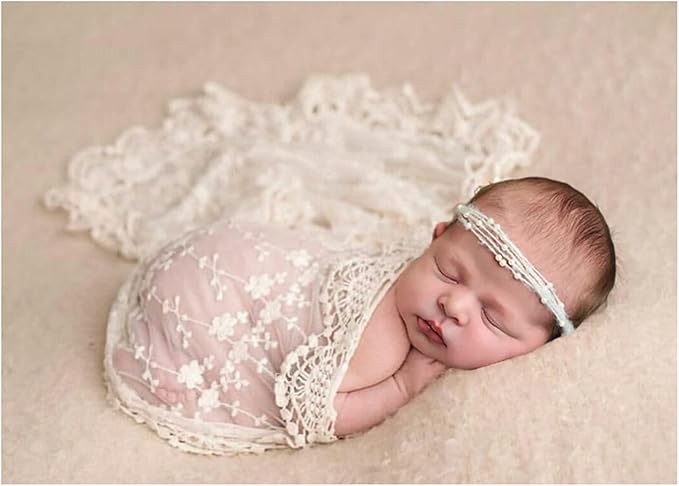 Newborn Photography Wraps Baby Photoshoot Lace Props Girls Posing Layers (Beige A)