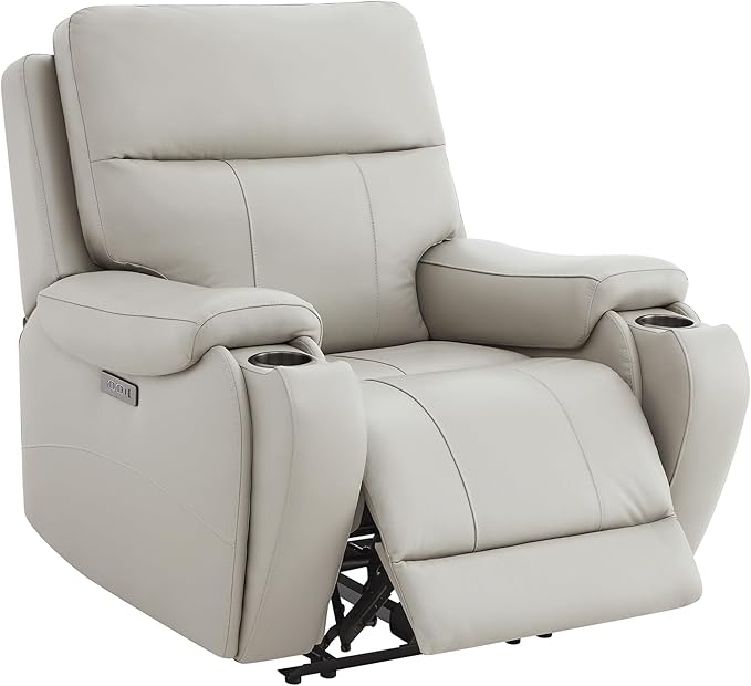 CHITA Large Power Zero Gravity Recliner Chair, Genuine Leather Recliner Chair for Adults with Adjustable Power Headrest and Hidden Slide-Out Cupholders, USB and Type-C Ports, Creamy Grey