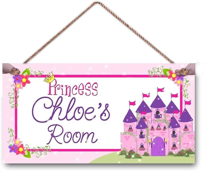 Personalized Name's Girl's Bedroom Door Sign Castle Wood Plaque Hanging Wall Art Decor Gift