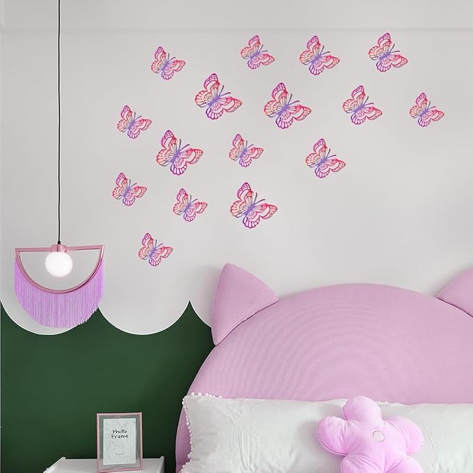 36PCS Butterfly Wall Decals - 3D Butterflies Wall Stickers Removable Mural Decor Wall Stickers Decals Home Decor Kids Room Bedroom Decor Living Room Decor (Purple)