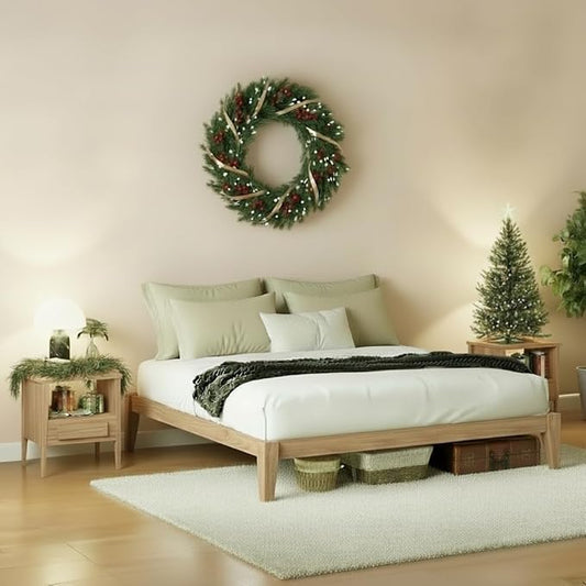 Thor Premium Solid Wood Bed Frame Full, Platform Bed, Japanese Joinery Bed Frame, Wood Slat Support, No Box Spring Needed, Easy Assembly, Minimalist & Modern Style (Light Oak)