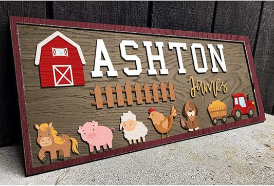 Personalized Farm Animal Nursery Decor, Custom Wooden Baby Name Sign for Rustic Farm, Themed Room, Barn Style Wall Art, Unique Baby Gift for Boys or Girls