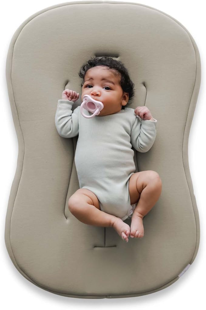 snuggle me® Baby Lounger Curve (0-6 Months) - Premium Organic Cotton with Foam Core, Machine-Washable Cover, Buttery-Soft & Breathable Infant Lounger with Travel Bag (30 in x 20 in x 1.9 in) - Birch