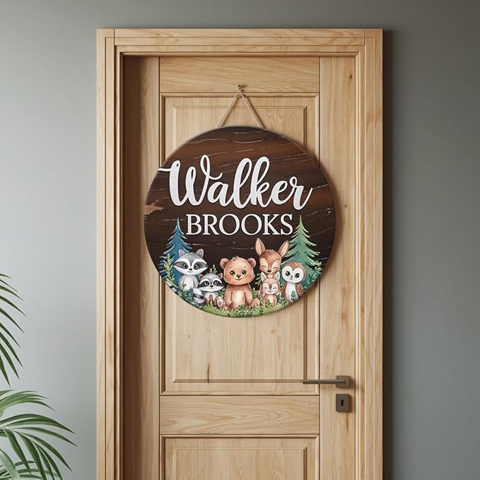Personalized Name for Nursery Wall, Raccoon Bear Fox Sign for Baby Door Decor, Newborn Gifts for Girl, Girls Nursery Wall Bedroom Decorations, Mother's Day Gifts for New Mom Dad Gift