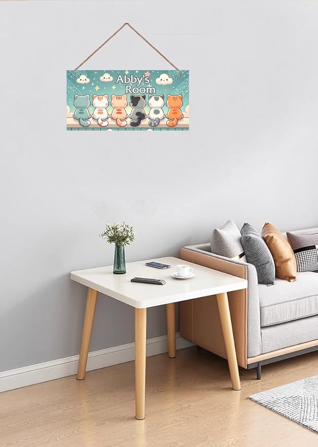 Personalized Sign Cute Cats Wooden Sign For Kids Room Boys Bedroom Door Decor,Custom Name Cat Wall Art Decor Decorative Plate for Nursery Little Man Cave