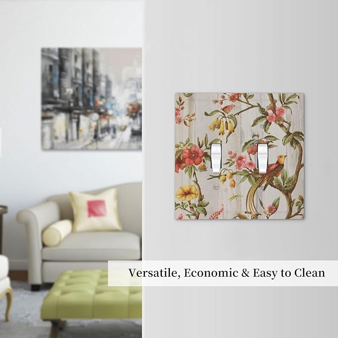 Flowers Bird Tree Retro Spring Floral Branch 2 Gang Light Switch Plate Decorative Double Toggle Wall Plate Oriental Chinese Landscape Drawn Receptacle Switchplate Decorate for Home Living Room Bedroom