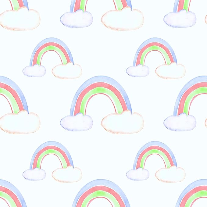 CHIHUT Watercolor Rainbow Cloud Peel and Stick Wallpaper Boho Colorful Rainbow Contact Paper for Cabinets 17.7”x100” Removable Self Adhesive Decorative White Wallpaper Roll for Nursery Wall Décor