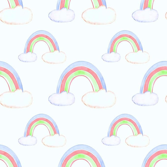 CHIHUT Watercolor Rainbow Cloud Peel and Stick Wallpaper Boho Colorful Rainbow Contact Paper for Cabinets 17.7”x100” Removable Self Adhesive Decorative White Wallpaper Roll for Nursery Wall Décor
