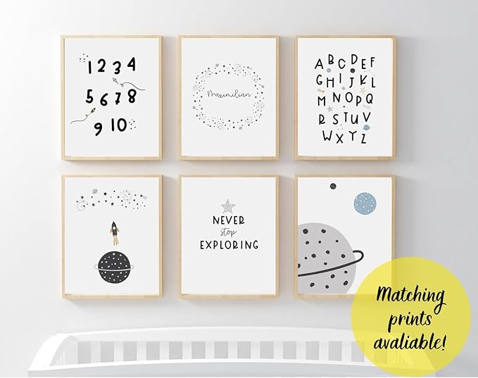 VUVUKU Outer Space Nursery Decor For Baby Boy Room Prints Kids Playroom Wall Art