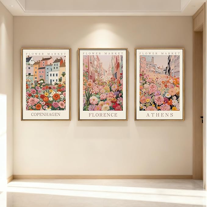 IARTTOP Large Framed Pink Matisse Canvas Wall Art 16x24 Inch Colorful Flower Market Wall Decor Boho Botanical Art Prints for Living Room Bedroom Office Set of 3