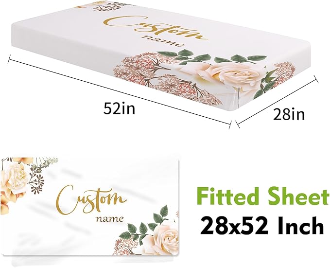 Personalized Crib Bedding Set for Boys Girls, Custom Baby Crib Sets with Name, Pink Flowers Design Nursery Bedding 2 Piece - Soft Blanket with Double Layer Dotted Backing, Crib Fitted Sheet