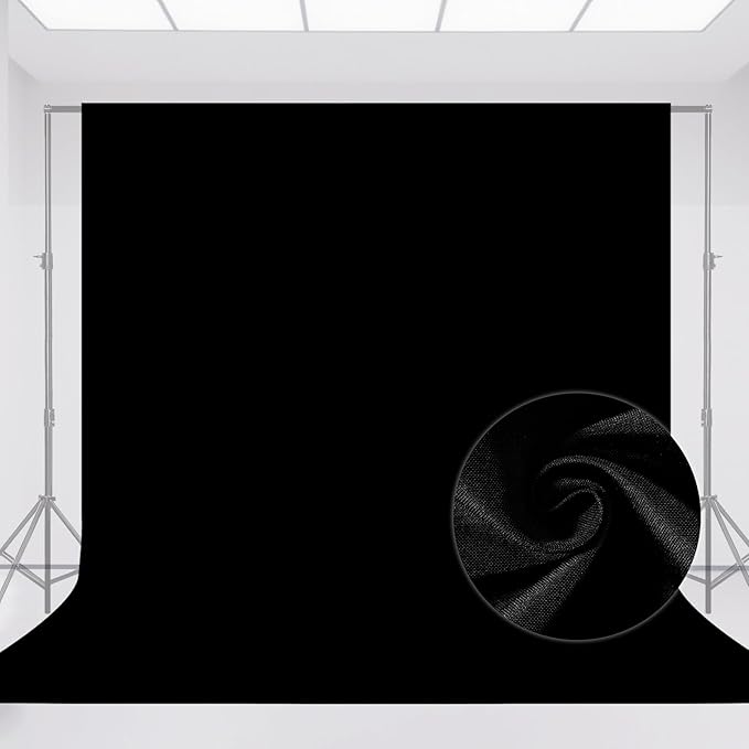 YSKE-Y1 10x10ft Black Photo Backdrop, Seamless Fabric Background Photography Backdrop Curtain Screen for Photoshoot Video Studio Party
