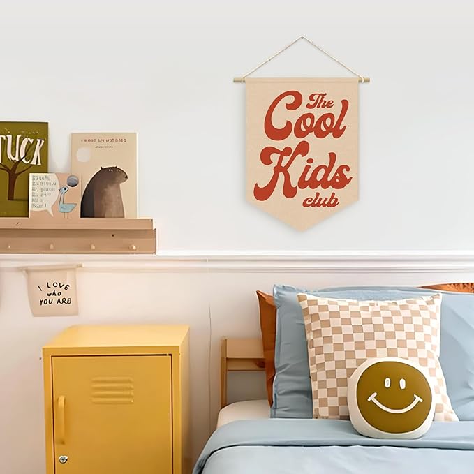 Playroom Wall Hanging Banner, Cool Kids Club Retro Pennant Flag, Boy Nursery Decor, Classroom Decor Baby Nursery Room Banner