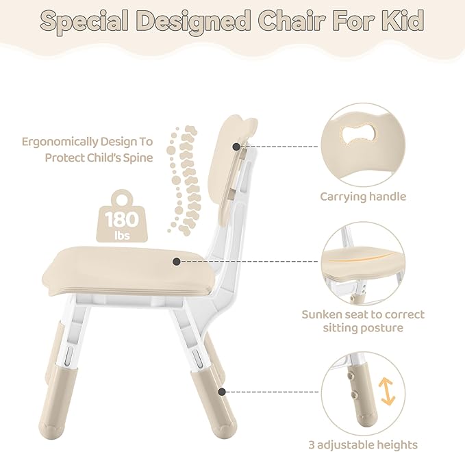 Kids Study Table and Chairs Set, Height Adjustable Toddler Table and Chair Set for Kids Ages 3-8, 31.5" L x 23.6" W Graffiti Desktop Plastic Children Art Table with 4 Seats