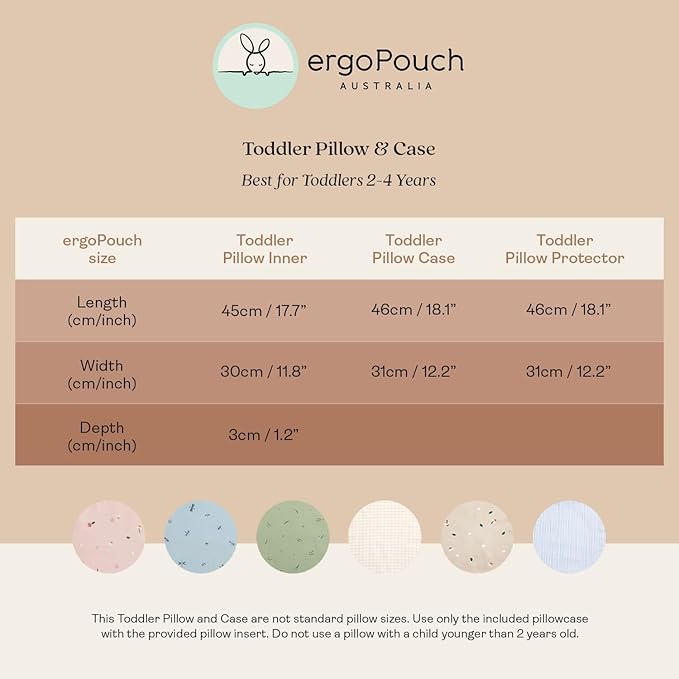 ergoPouch Organic Toddler Pillow and Cover – Low-Profile 1" Design for Proper Neck Alignment, Soft & Durable GOTS-Certified Cotton, Machine Washable, Breathable & Gentle on Skin (Willow)