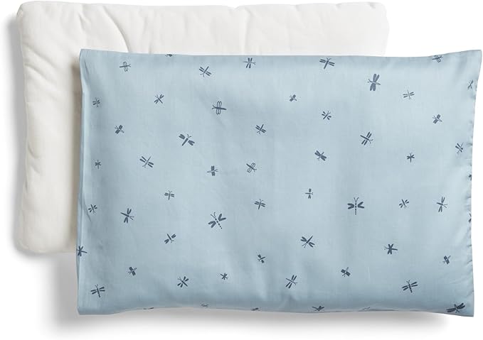 ergoPouch Organic Toddler Pillow and Cover – Low-Profile 1" Design for Proper Neck Alignment, Soft & Durable GOTS-Certified Cotton, Machine Washable, Breathable & Gentle on Skin (Dragonflies)