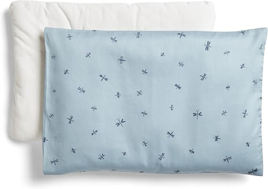 ergoPouch Organic Toddler Pillow and Cover – Low-Profile 1" Design for Proper Neck Alignment, Soft & Durable GOTS-Certified Cotton, Machine Washable, Breathable & Gentle on Skin (Dragonflies)