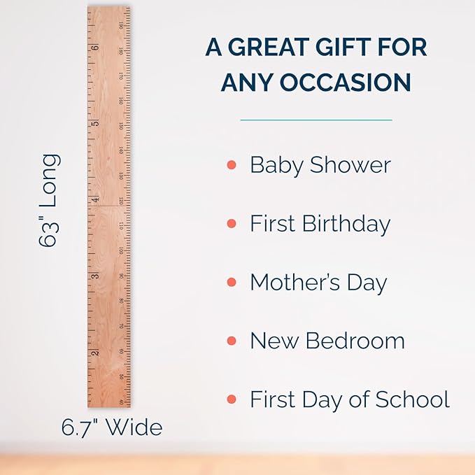 HEADWATERS STUDIO Wooden Growth Chart for Wall - Size Height Chart for Kids, Growth Measuring Board and Kids Height Wall Chart, Growth Chart for Kids, Height Chart for Wall - Natural (63"x6.7")