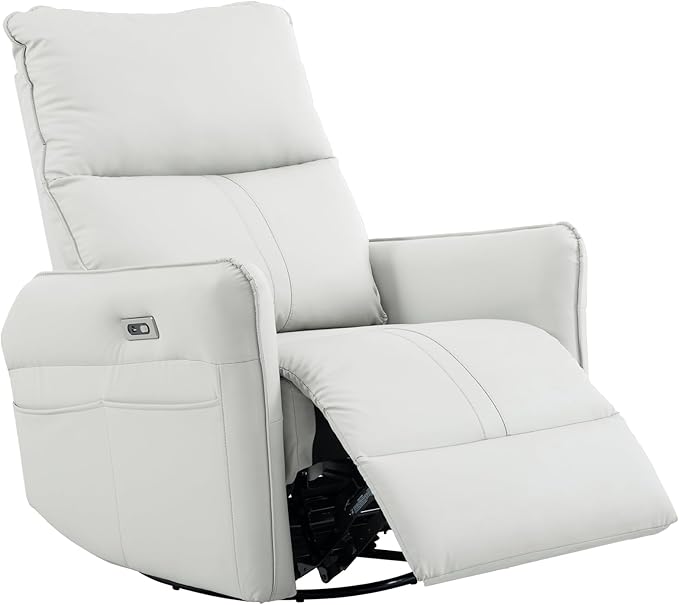 Power Swivel Rocker Recliner Chair for Nursery, Upholstered 270° Swivel Glider Rocker Chair with USB Ports, Small Power Recliners for Small Spaces Living Room (Light Grey)