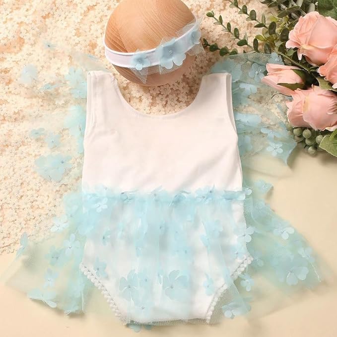 Newborn Girl Photography Outfits, Backless Lace Romper with Flower Headband Photo Props, Baby Girl Photoshoot Outfits