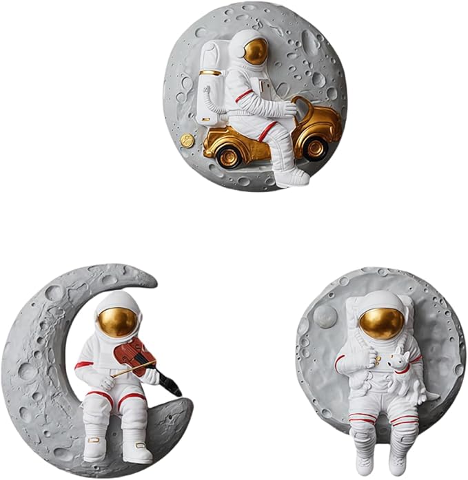XGZY Astronaut Wall Sculptures decoration- Space themed Bedroom decor for boys - 3PCS Set & F