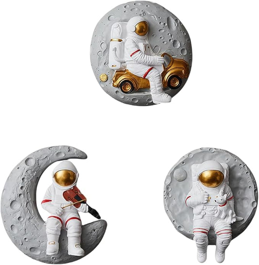 XGZY Astronaut Wall Sculptures decoration- Space themed Bedroom decor for boys - 3PCS Set & F
