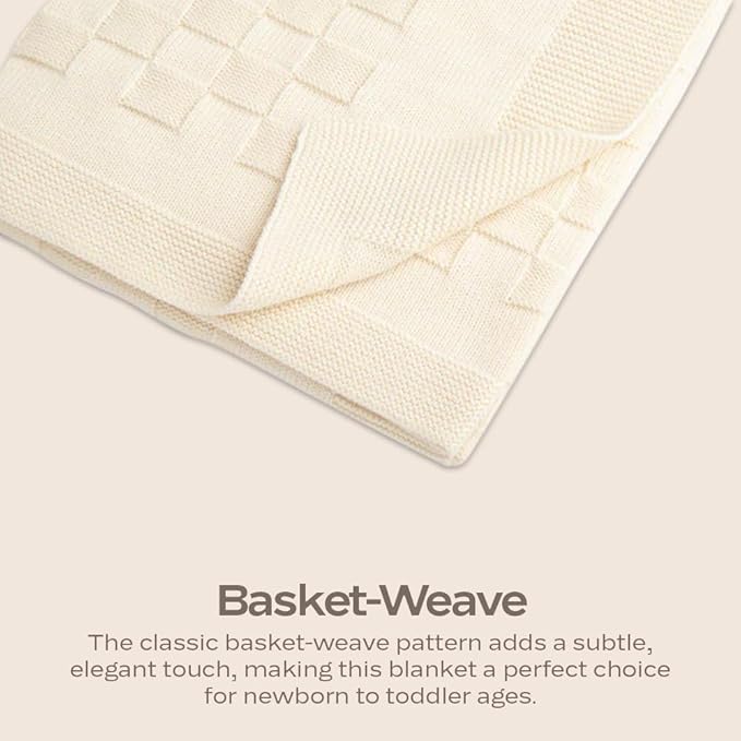 MON CHOU Knit Baby Blanket for Boys & Girls - Luxuriously Soft Pima Cotton for Crib, Nursery, or Stroller - Lightweight, Breathable Organic Cotton Baby Blanket - 30” x 37” (Ivory)