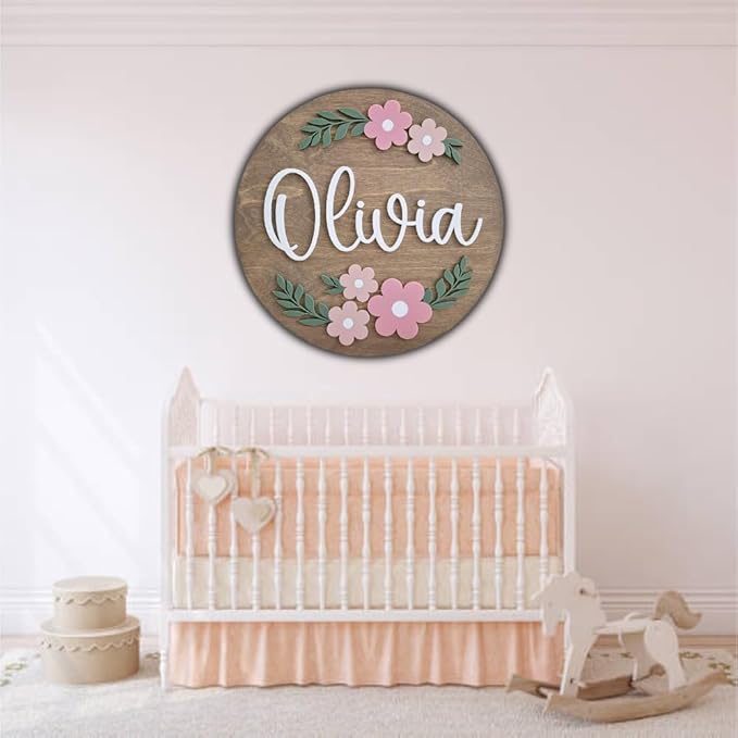 Personalized Wooden Name Sign - Custom Baby Name Signs for Nursery & Kids Room, Baby Announcement Sign, Wall Name Signs Personalized, Round Wooden Letters for Nursery Decor (Design 2)