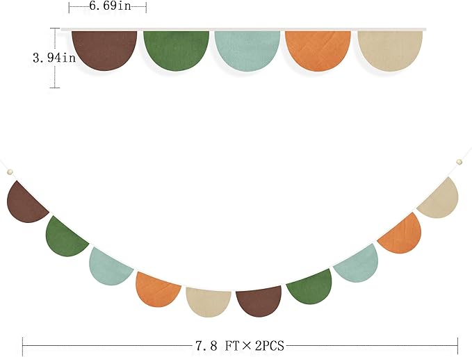 2 Sets of Orange Green Brown Half Round Banner 20Pcs Nursery Garland Flags Fabric Semicircle treamers for Baby's Room Decor Kids Camping Jungle Safari Animal Birthday Baby Shower Party Decorations