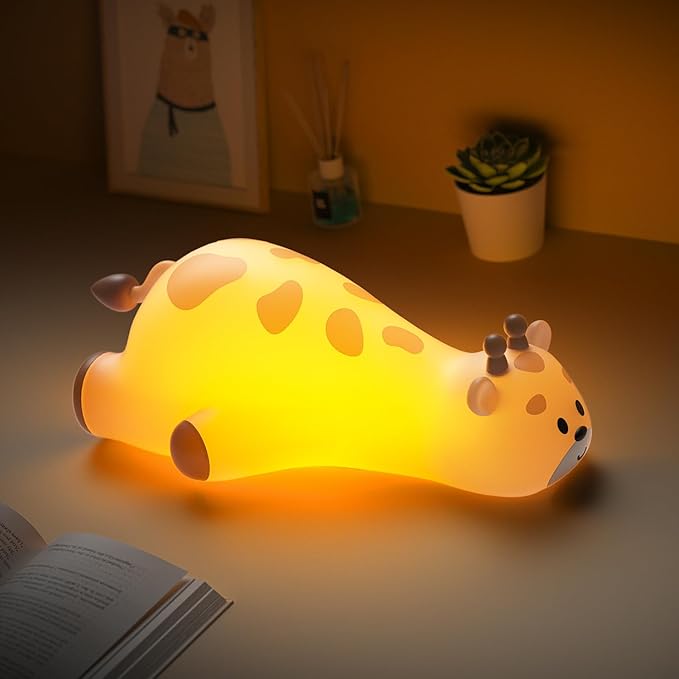 Cute Giraffe Night Light for Kids，3-Level Dimmable Nursery Nightlight, Silicone Squishy Light Up , Rechargeable Touch Control Nursery Bedside Light, Christmas Gift for Baby Toddler grandkids Room