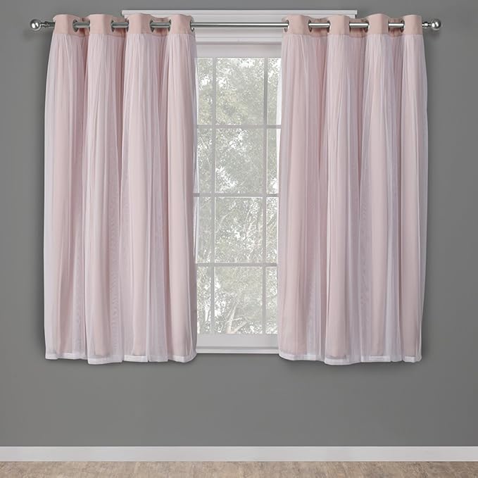 TOWN & COUNTRY LUXE Talia Double Layer Indoor Curtains, Sheer and Room Darkening Blackout, Grommet Top, Energy Efficient, 2-Pack Set, 52"x63", Rose Blush