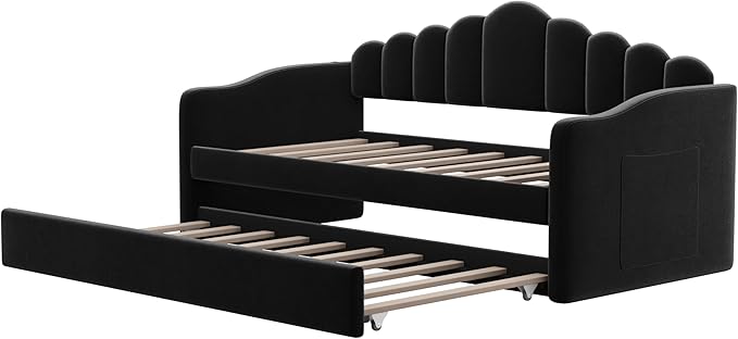 Bellemave Twin Size daybed Frame with Trundle for Adults, Kids, Girls, Teens, daybeds with Trundle for Living Room, Velvet, (Mattress not Included), Blcak