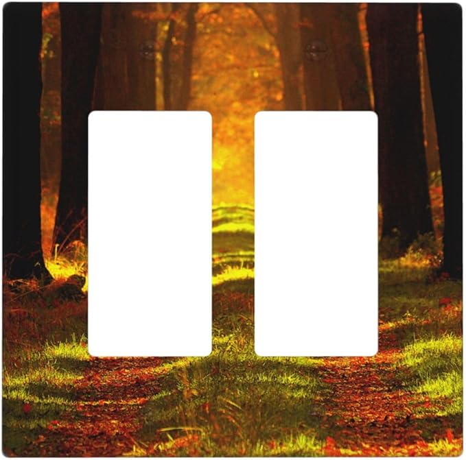 Rustic Nature Tree Autumn Maple Leaf 2 Gang Double Rocker/Decora Light Switch Cover Decorative Wallplate Gold Fall Leaves Woodland Park Foliage Tree Gfci Electrical Faceplate Home Bedroom Art Decor