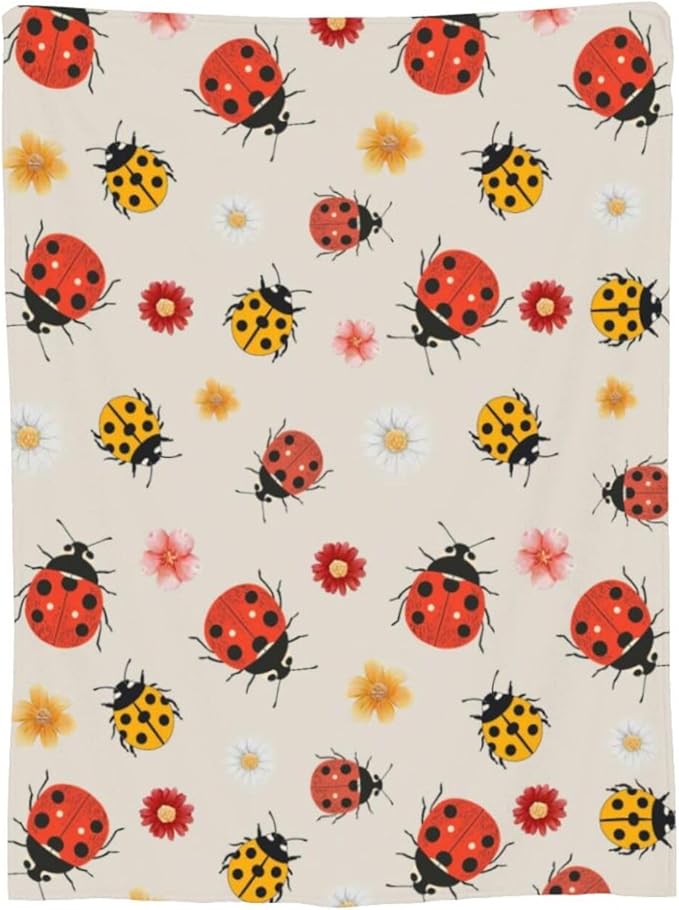 Ladybug Blanket Ladybug Throw Blanket Flannel Stuff Merch Cozy Christ Decor Fleece Plush Fuzzy Warm Soft Lightweight Bedding Gifts for Insect Lover Women Men Boy Girls Couch 60"X50"
