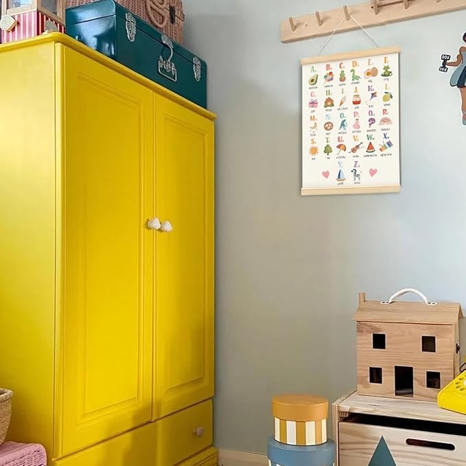ShowDraven Alphabet Poster Hanger Frame, Nursery Toddler Room Wall Decor, ABC Banner Wall Art with Wooden Frames, Alphabet Banner Wall Hanging Decor for Toddler Playroom Nursery,12x16 Inch