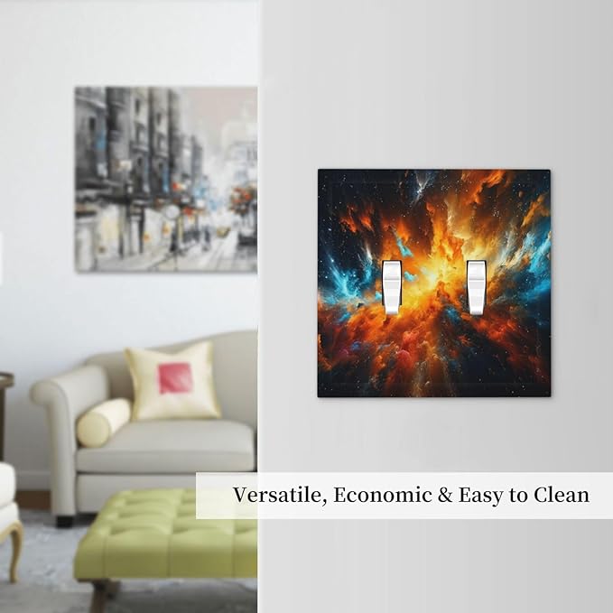 Decorative Light Switch Cover Plate Cosmic Outer Space Nebula Explosion 2 Gang Switch Plate Covers Double Toggle Wall Plates Electrical Faceplate for Bathroom Home Decor
