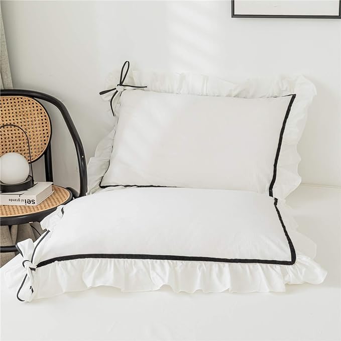 Ruffled Bedding Bow Duvet Cover Set with Butterfly Tie Soft Brushed Microfiber Shabby Chic Bedding Set with Zipper Closure