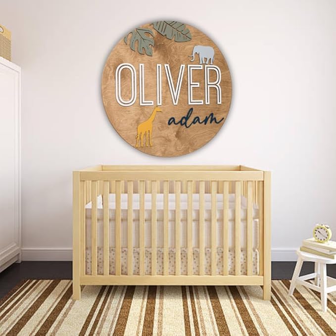 Personalized Wooden Name Sign - Custom Baby Name Signs for Nursery & Kids Room Decor - Baby Announcement Sign - Name Wall Art - Wooden Letters for Wall - Custom Round Nursery Name Sign (Design 3)