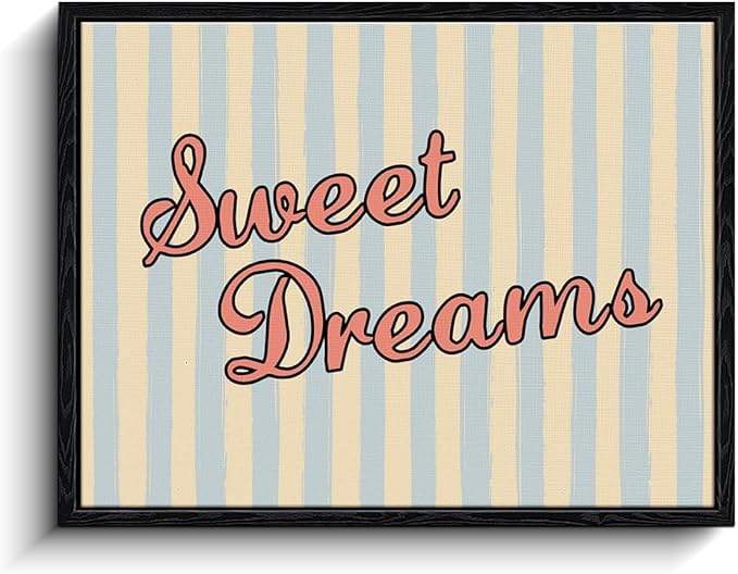 Sweet Dreams Quote Wall Art, bedtime wish message, nursery pastel wall decor, matte finish framed canvas print, nursery poster artwork, for kids room birthday gift, 15x12 inch