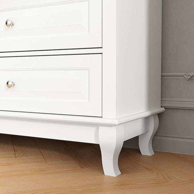 Chest of Drawers 9 Drawer Dresser for Bedroom, Modern White Dresser with Silver Knobs, Wide 9 Drawer Chest with Wood Legs for Bedroom Living Room, 15.7”D x 55.1”W x 37”H