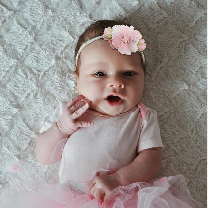 Baby Girl Floral Headbands- 3pcs Nylon Headband Handmade Flower Crown Elastic Hairband Newborn Toddler Hair Accessories Gifts for Girls （1-6 years old）