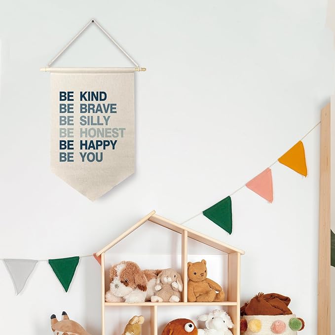 Qpenm Be Kind Be Brave Inspirational Boy Hanging Wall Canvas Banner, Blue Boy Nursery Hanging Pennant Flag Prints for Boys Room Playroom Posters & Prints