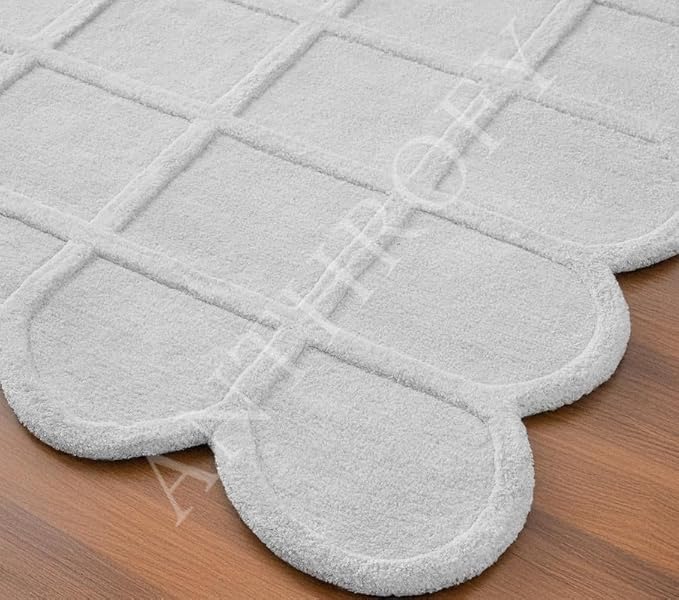 Selena Scallop Area Rug – 3’ x 5' – Handmade Wool Area Rugs – Light Grey – Rugs for Living Room, Bedroom – Anti-Skid – Carpets with Non-Slip Natural Backing with 100% Cotton